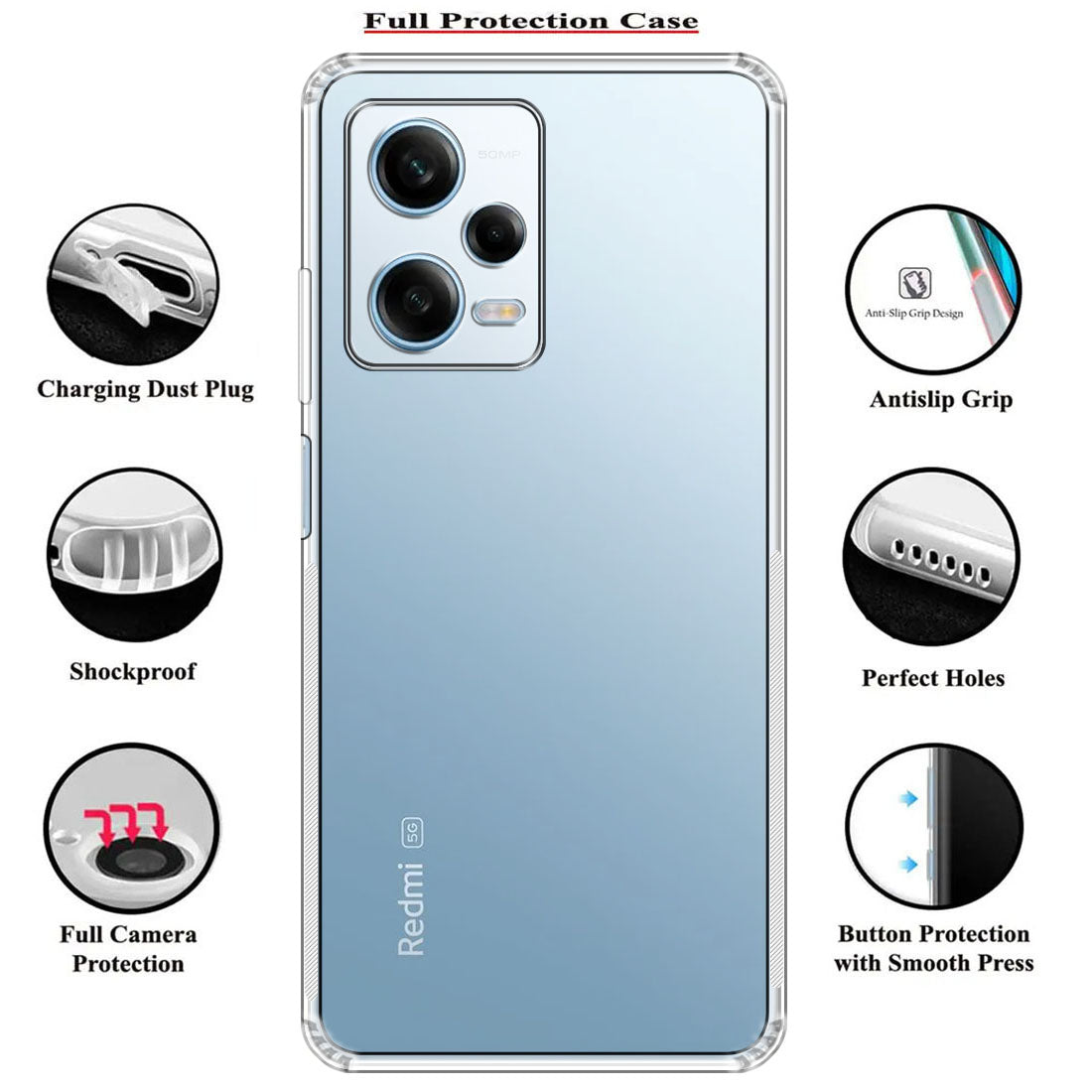 Anti Dust Plug Back Case Cover for Mi Redmi Note 12 Pro 5G / 12 Pro Plus 5G / Poco X5 Pro 5G