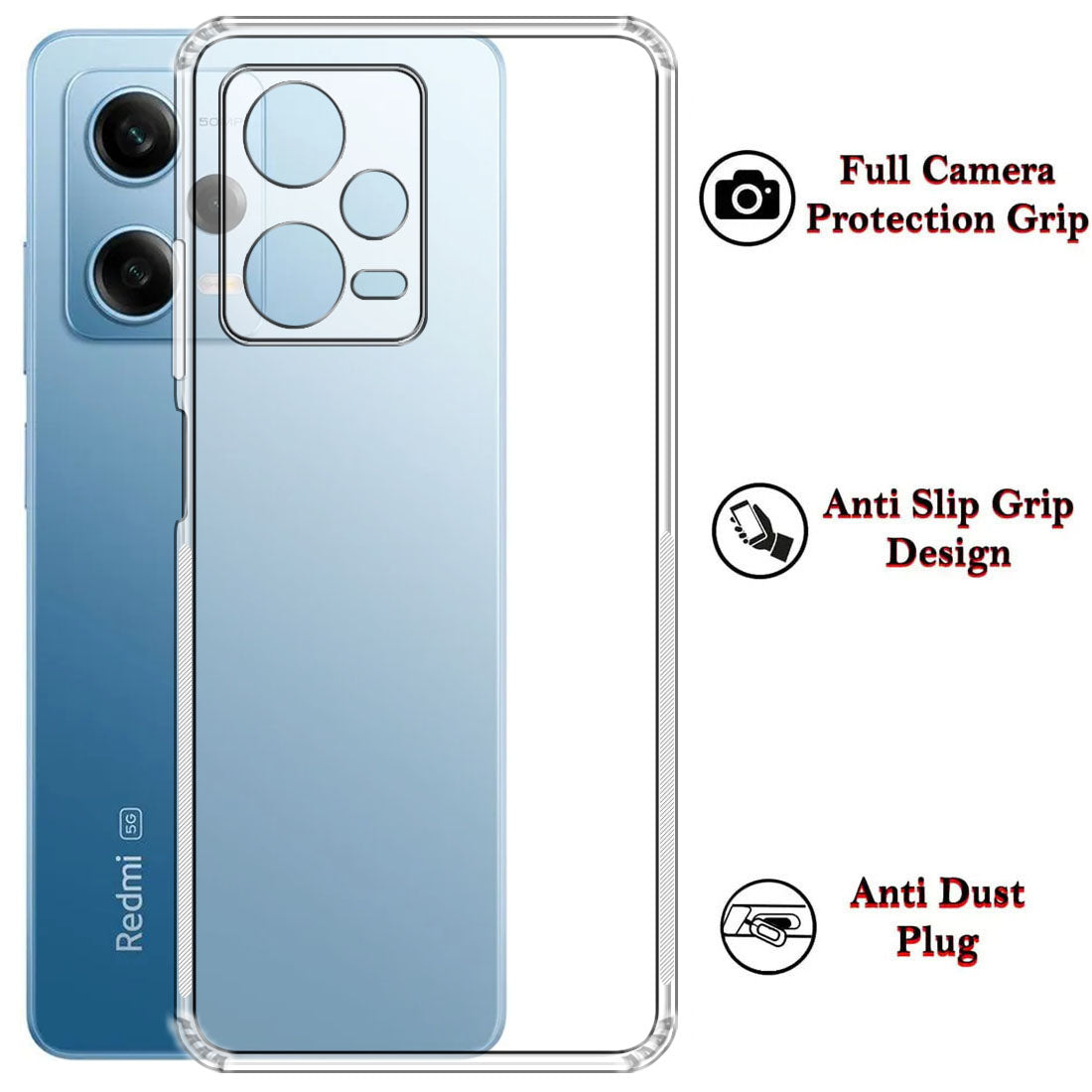 Anti Dust Plug Back Case Cover for Mi Redmi Note 12 Pro 5G / 12 Pro Plus 5G / Poco X5 Pro 5G
