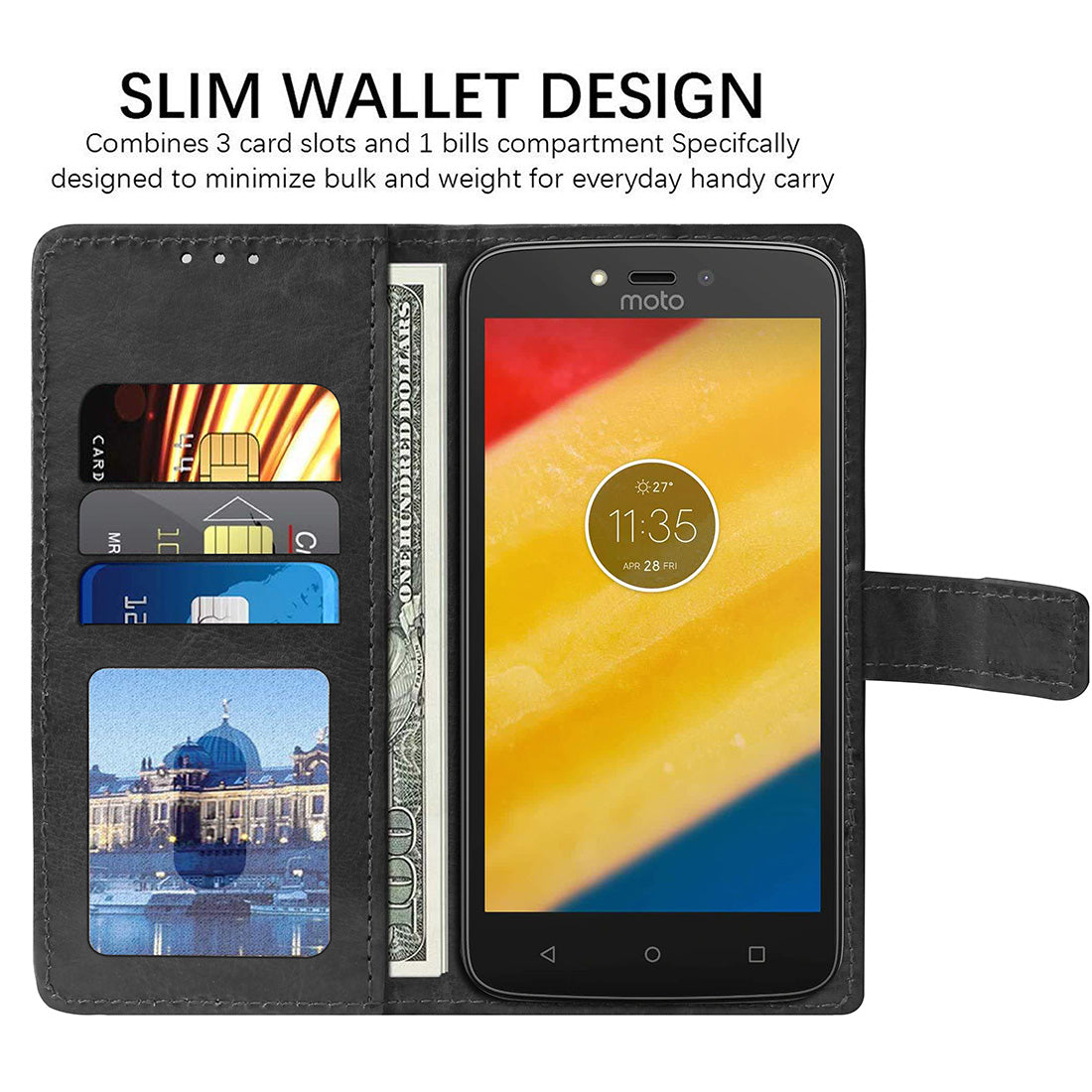 Premium Wallet Flip Cover for Motorola Moto C Plus 4G