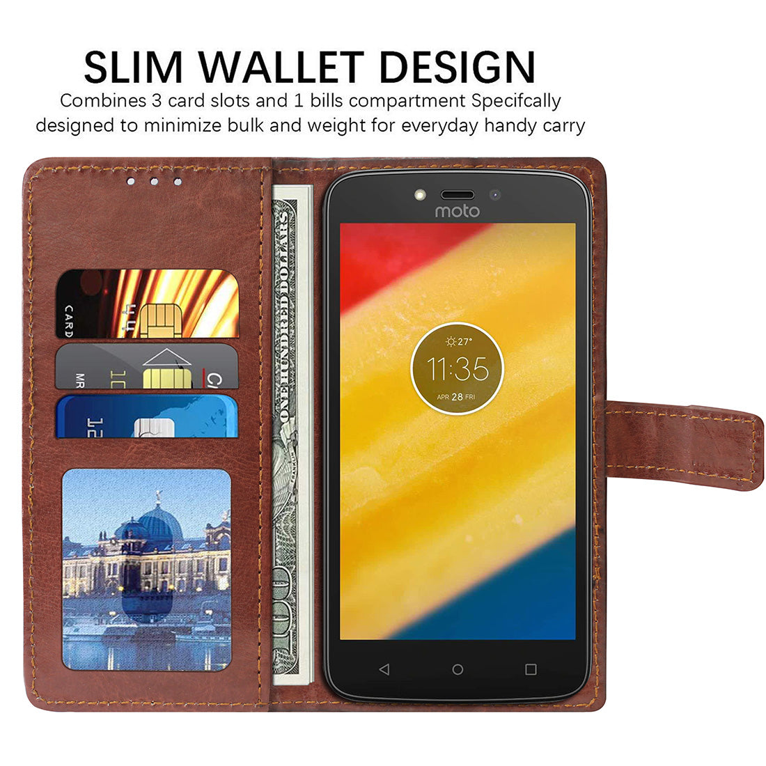 Premium Wallet Flip Cover for Motorola Moto C Plus 4G