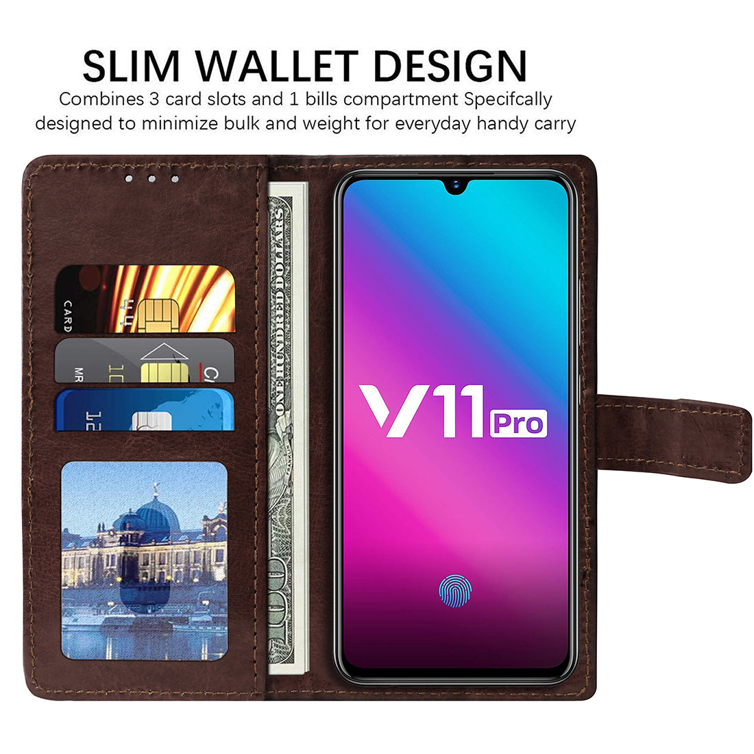 Premium Wallet Flip Cover for Vivo V11 Pro 4G