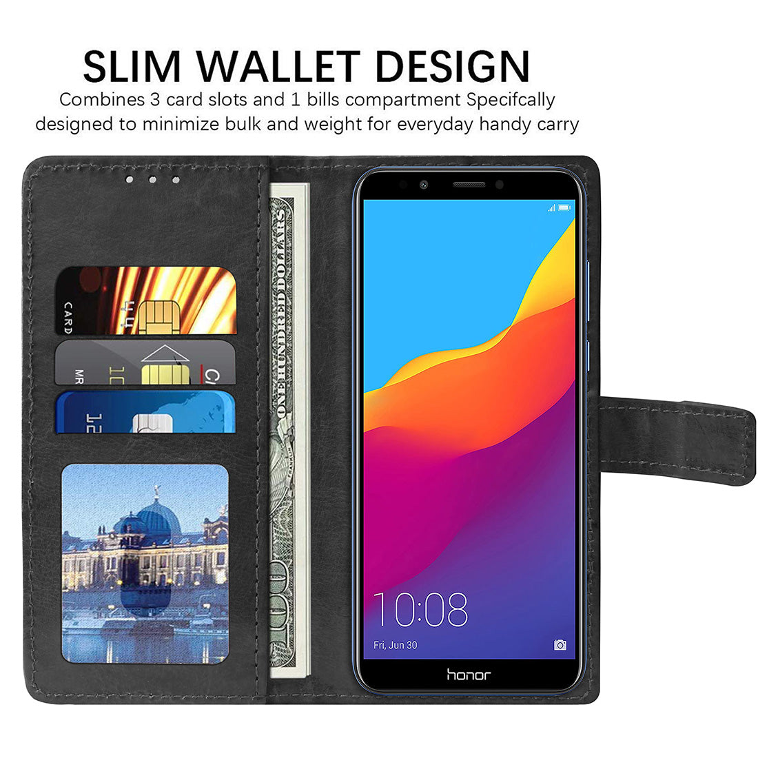 Premium Wallet Flip Cover for Huawei Honor 7C 4G