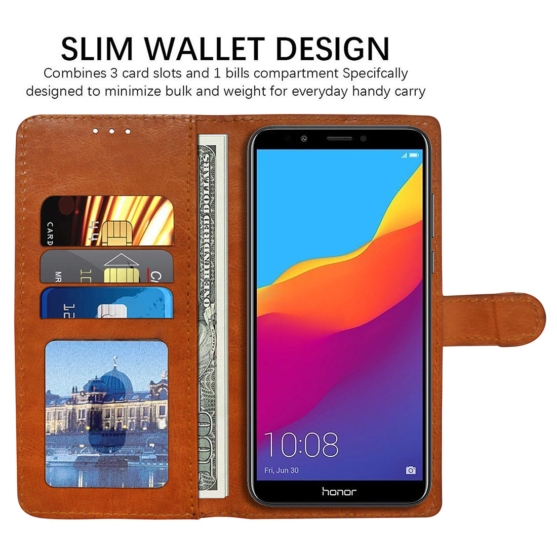 Premium Wallet Flip Cover for Huawei Honor 7C