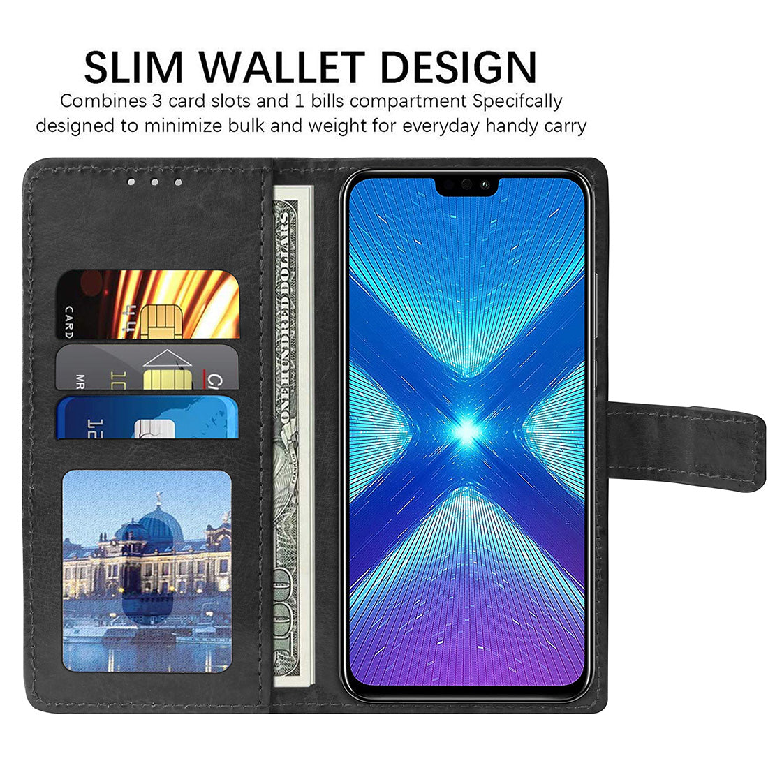 Premium Wallet Flip Cover for Huawei Honor 8X 4G