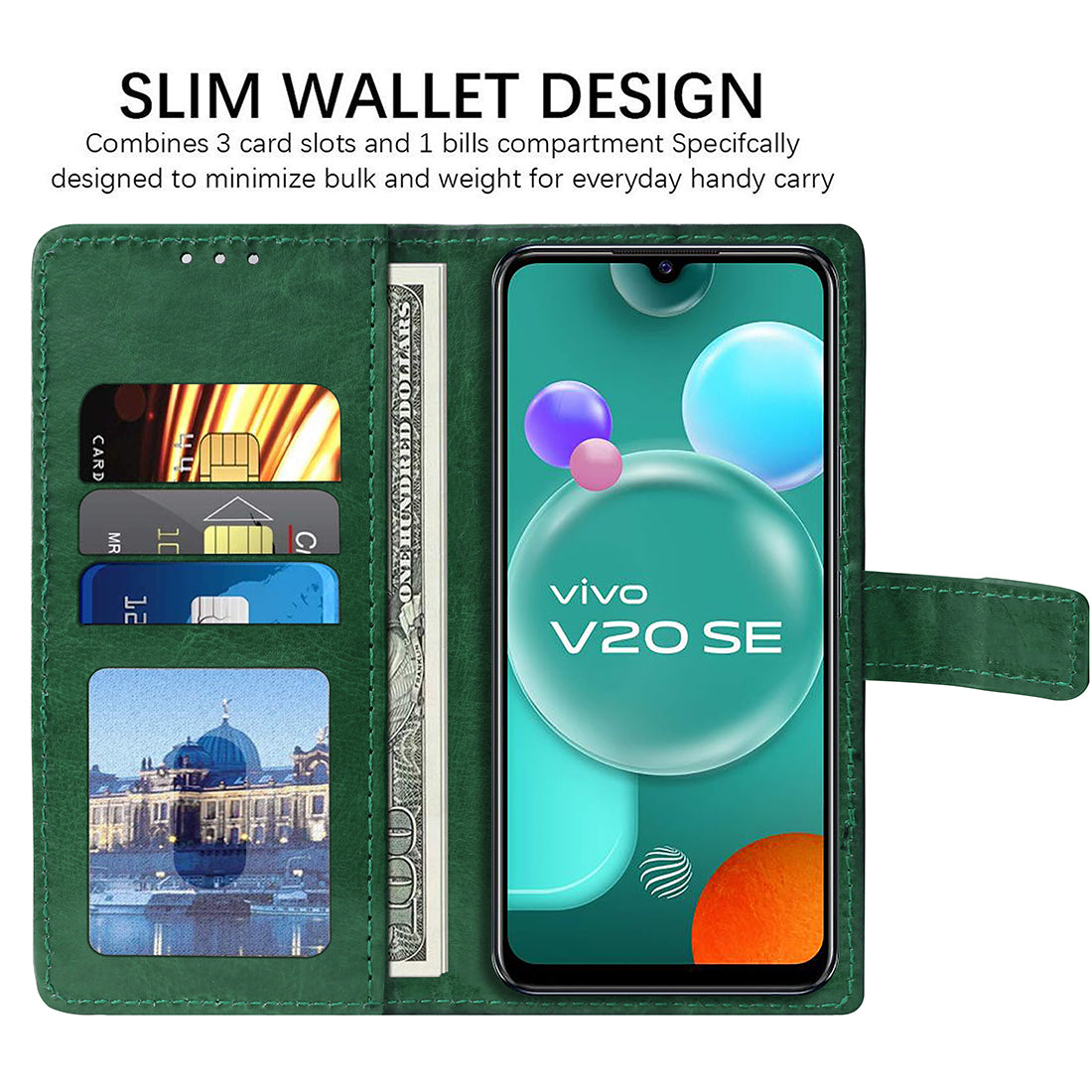 Premium Wallet Flip Cover for Vivo V20 SE