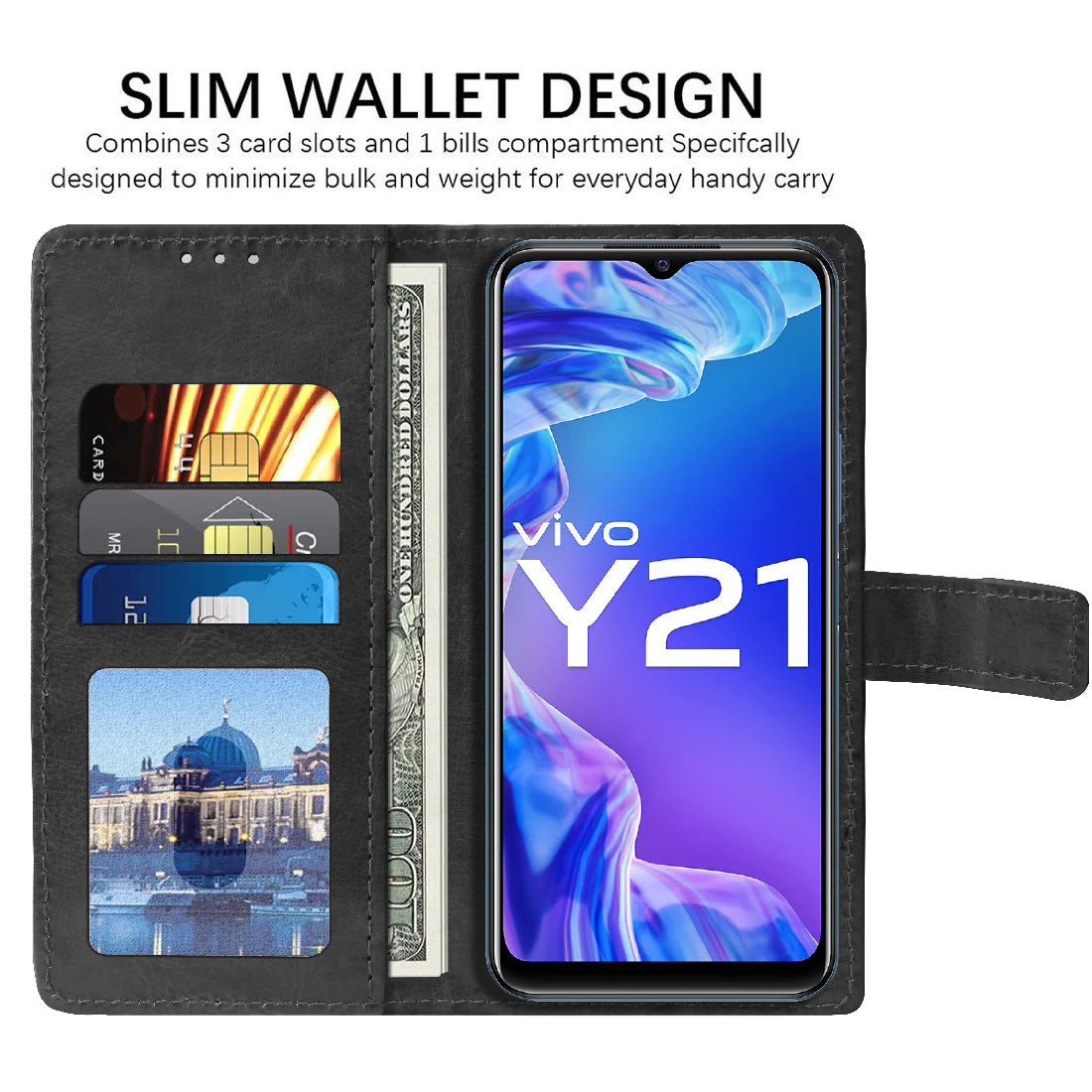 Premium Wallet Flip Cover for Vivo Y21 (2021)