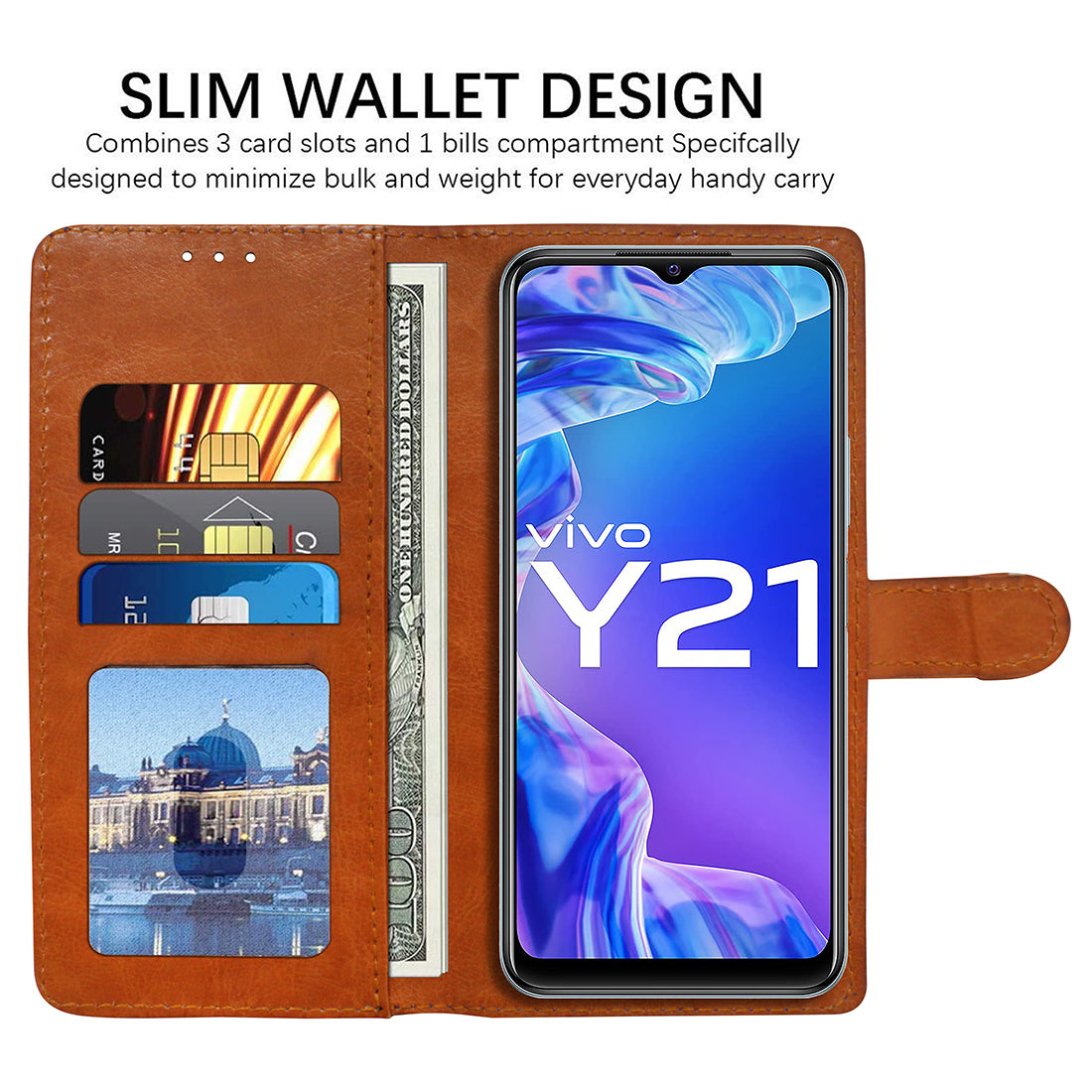 Premium Wallet Flip Cover for Vivo Y21 (2021) 4G