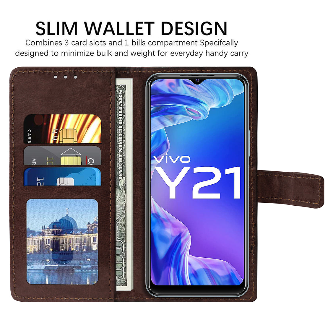 Premium Wallet Flip Cover for Vivo Y21 (2021) 4G