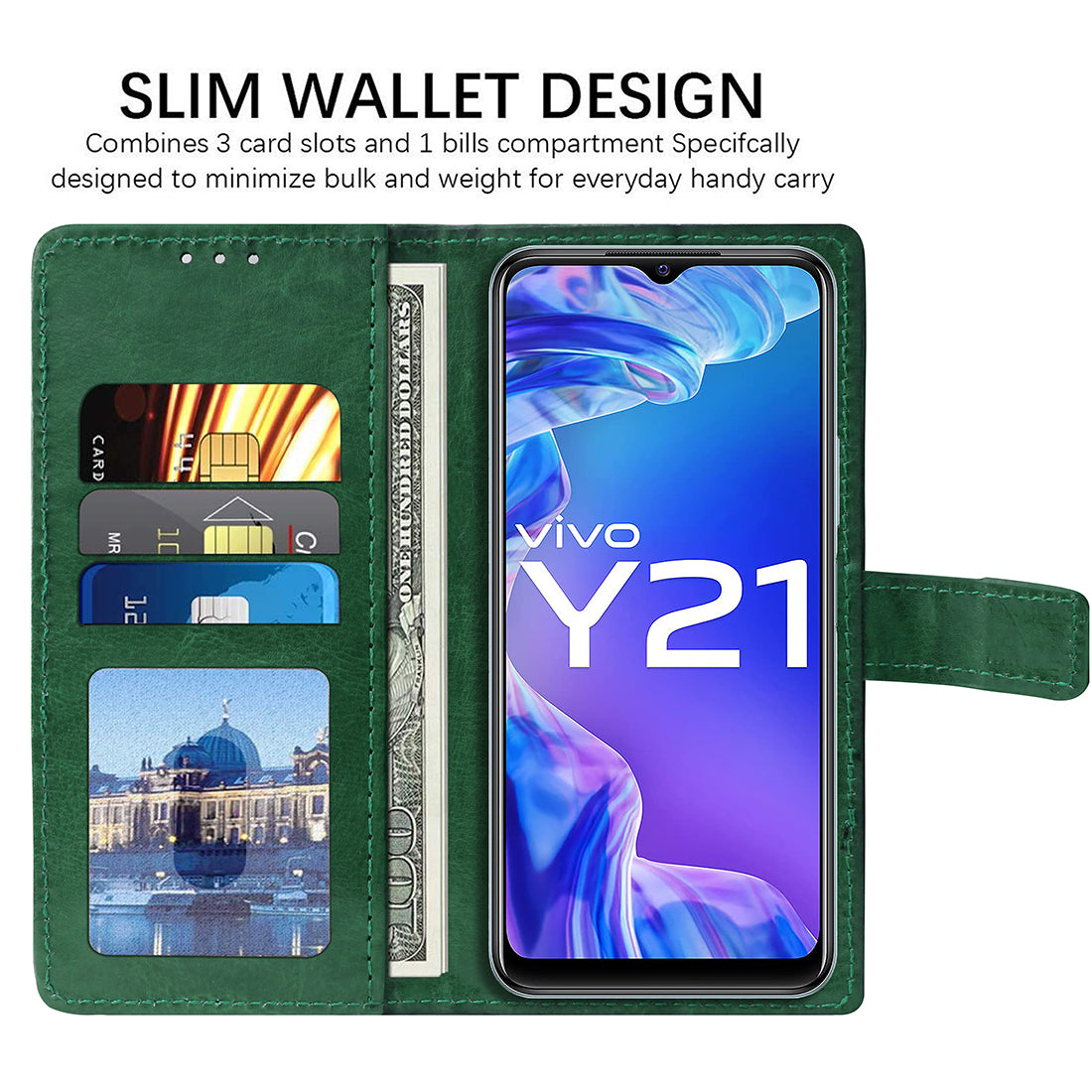 Premium Wallet Flip Cover for Vivo Y21 (2021) 4G