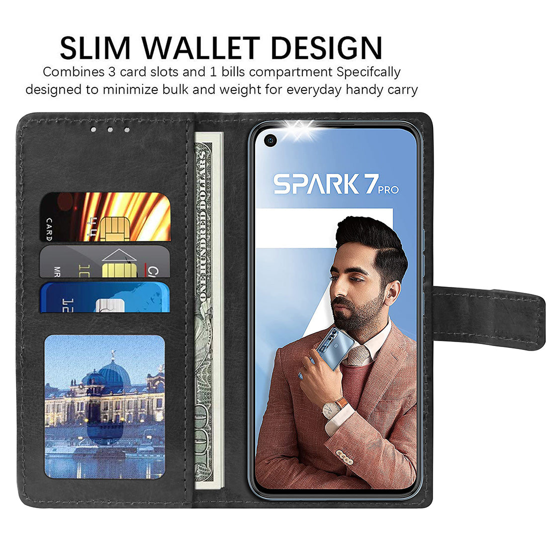 Premium Wallet Flip Cover for Tecno Spark 7 Pro