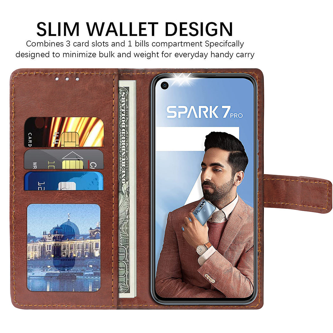 Premium Wallet Flip Cover for Tecno Spark 7 Pro