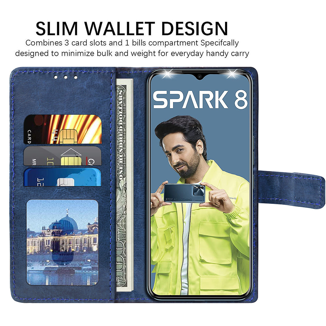 Premium Wallet Flip Cover for Tecno Spark 8