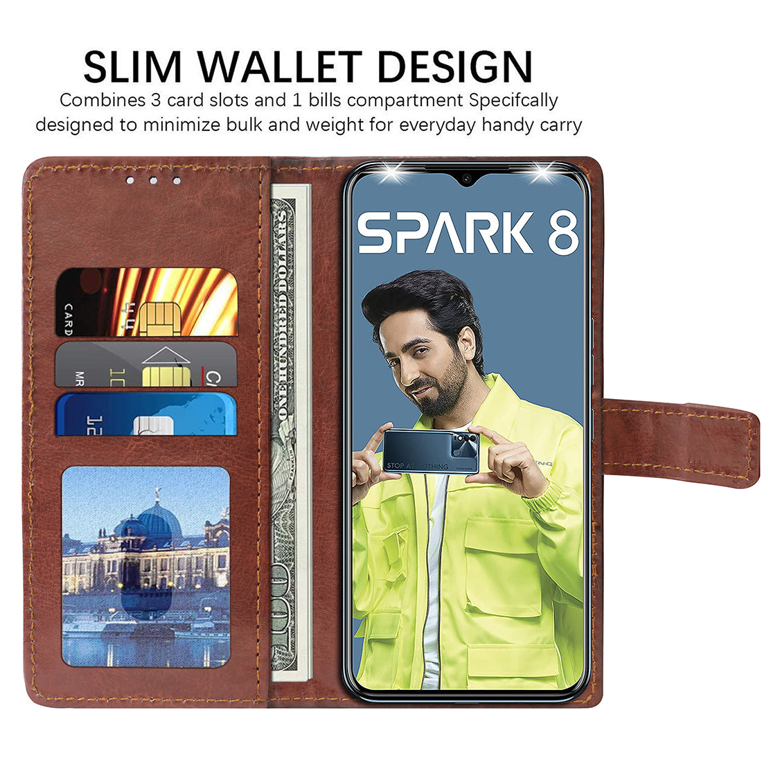 Premium Wallet Flip Cover for Tecno Spark 8
