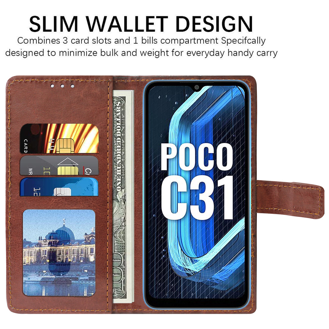 Premium Wallet Flip Cover for Mi Poco C31