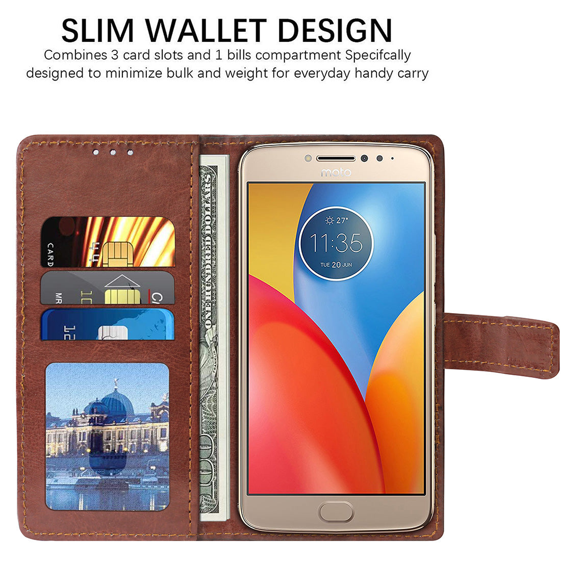 Premium Wallet Flip Cover for Motorola Moto E4 Plus 4G