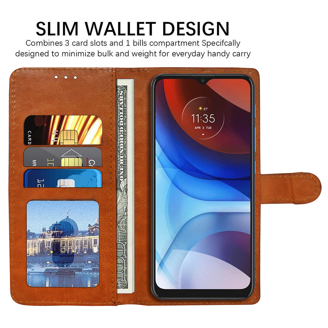 Premium Wallet Flip Cover for Motorola Moto E7 Power
