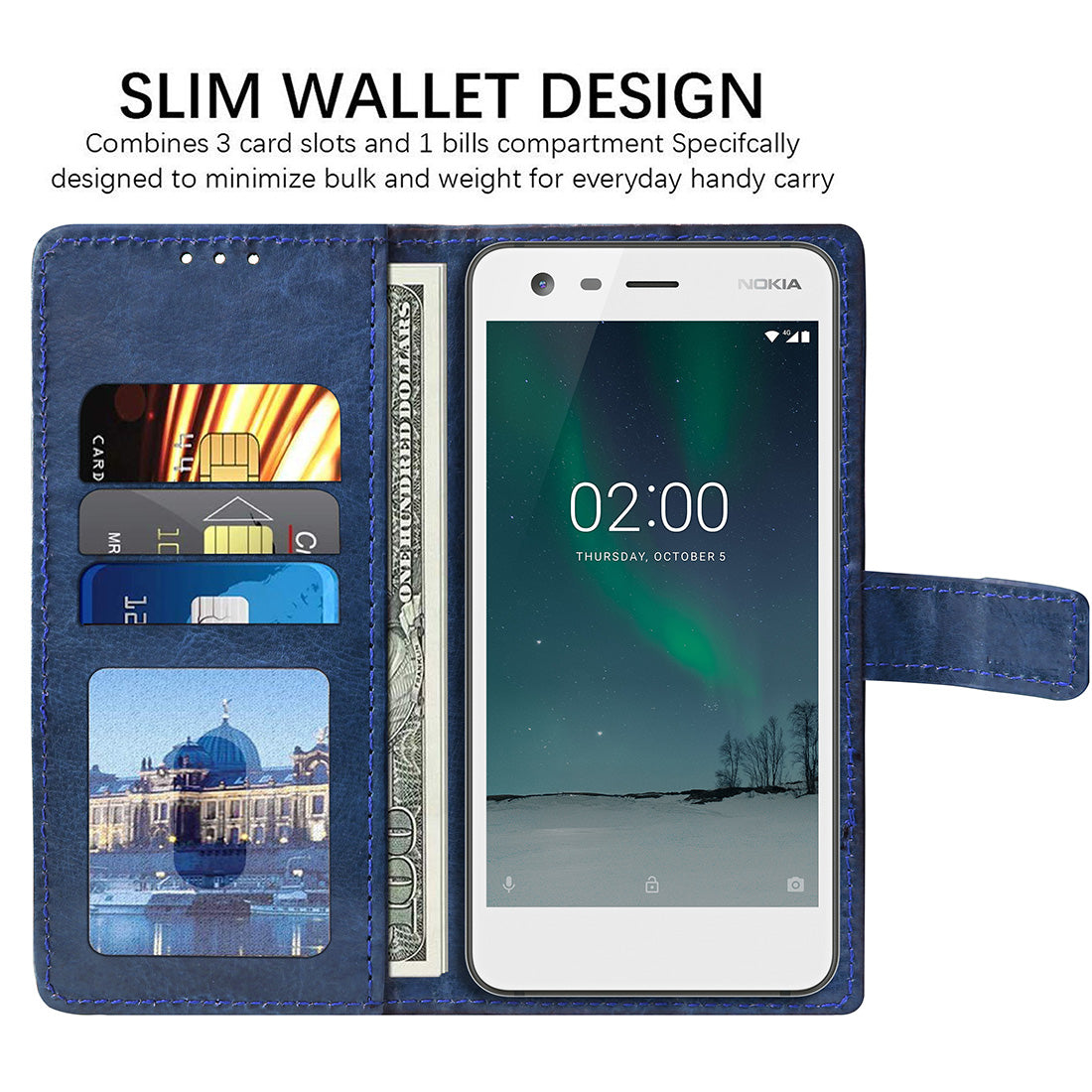 Premium Wallet Flip Cover for Nokia 2