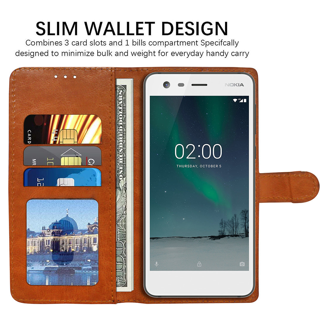 Premium Wallet Flip Cover for Nokia 2