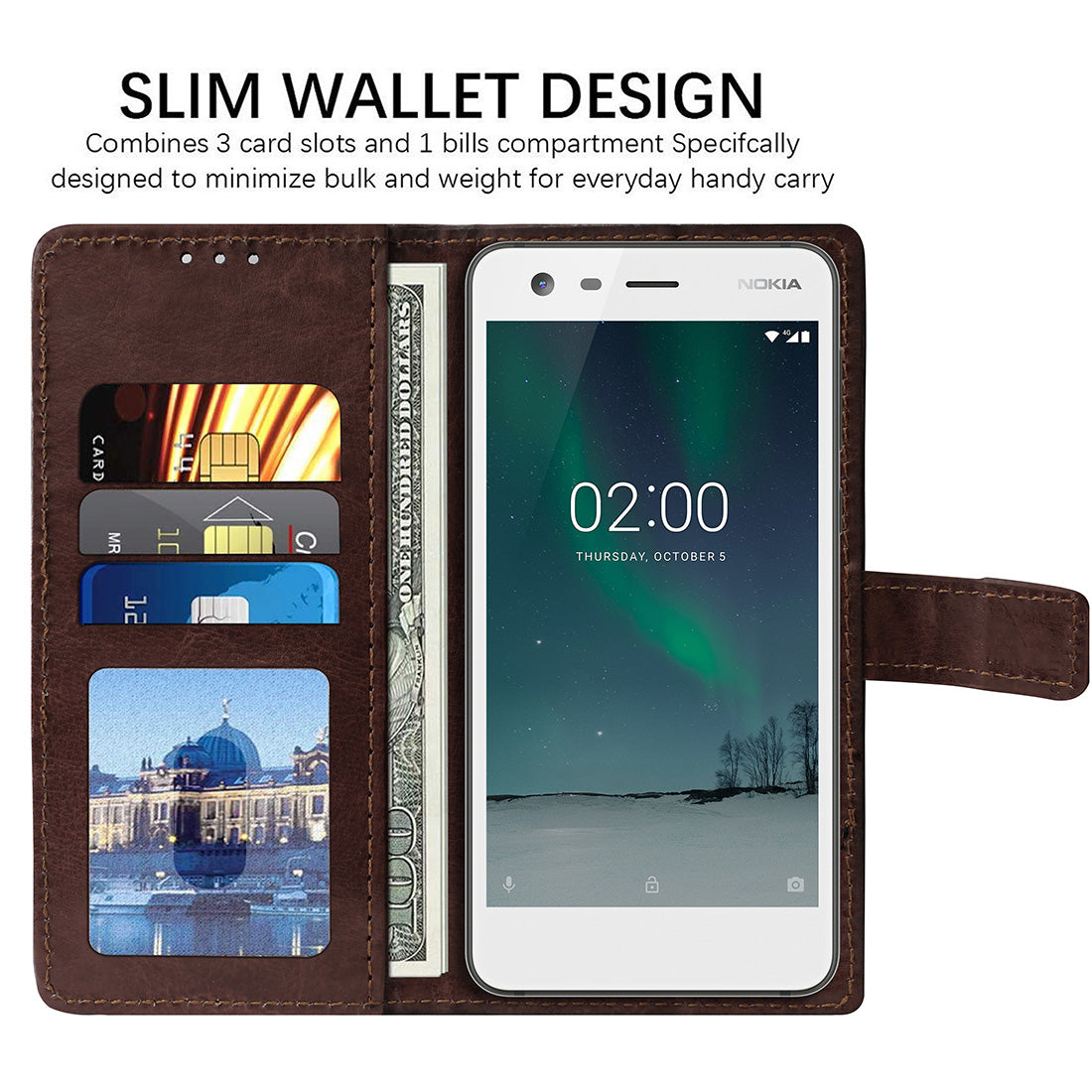 Premium Wallet Flip Cover for Nokia 2