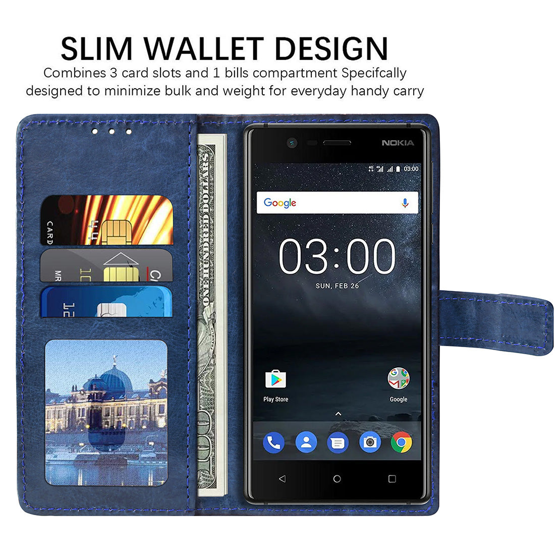 Premium Wallet Flip Cover for Nokia 3