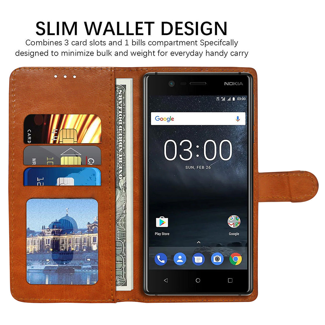 Premium Wallet Flip Cover for Nokia 3