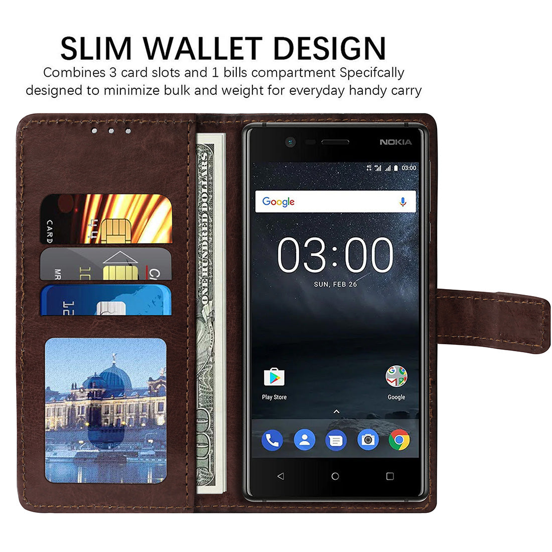 Premium Wallet Flip Cover for Nokia 3