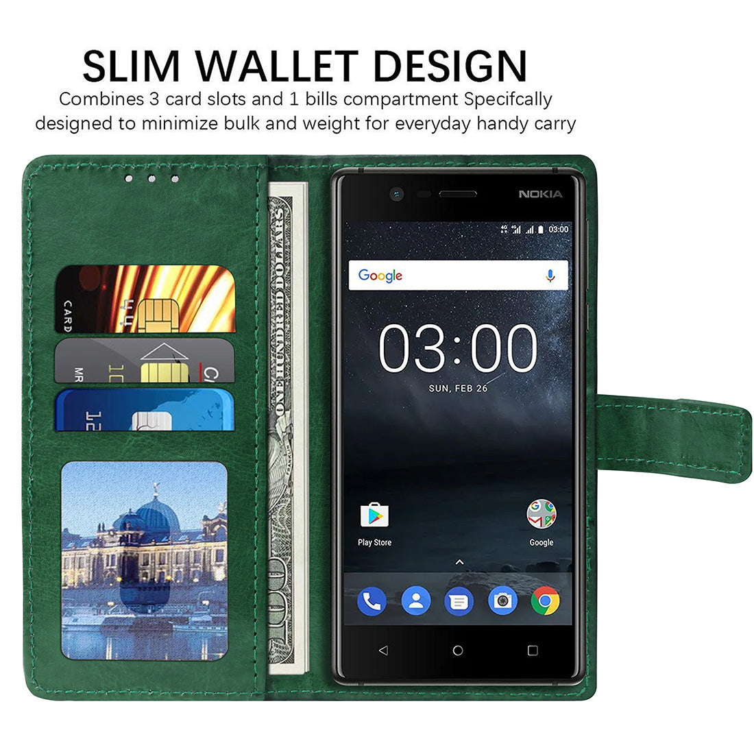 Premium Wallet Flip Cover for Nokia 3