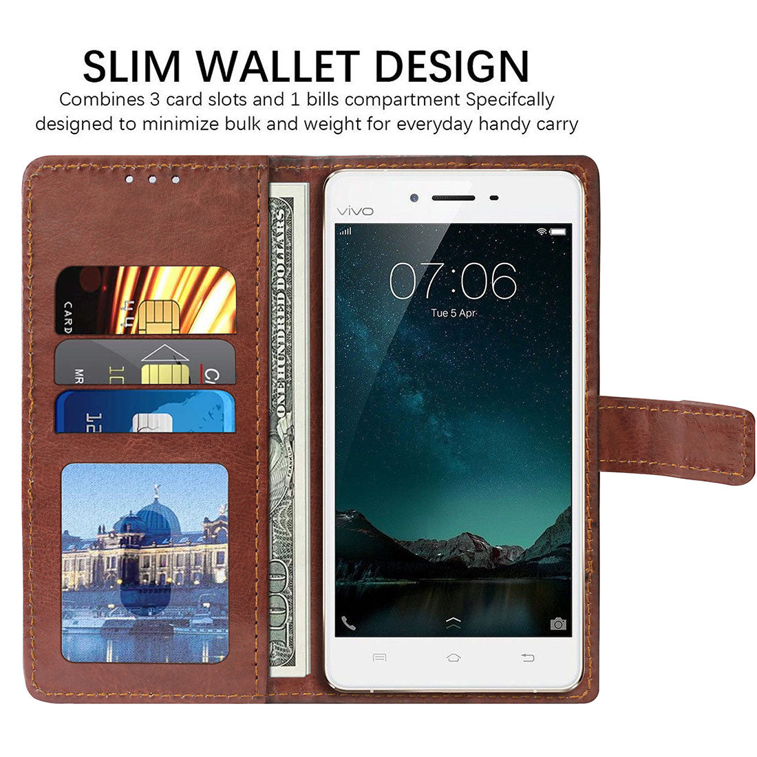 Premium Wallet Flip Cover for Vivo V3 Max