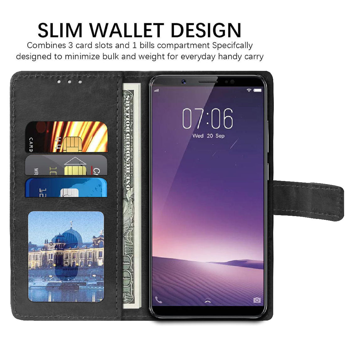 Premium Wallet Flip Cover for Vivo V7 Plus