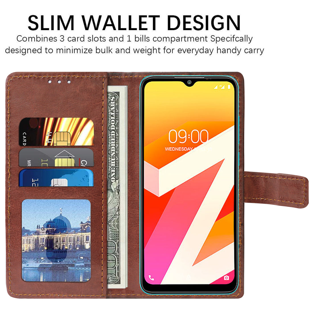 Casotec Premium Leather Kickstand Wallet Flip Case Cover with