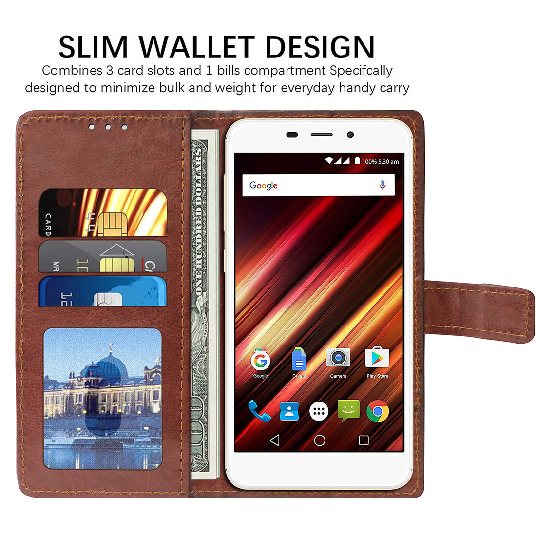 Casotec Premium Leather Kickstand Wallet Flip Case Cover with