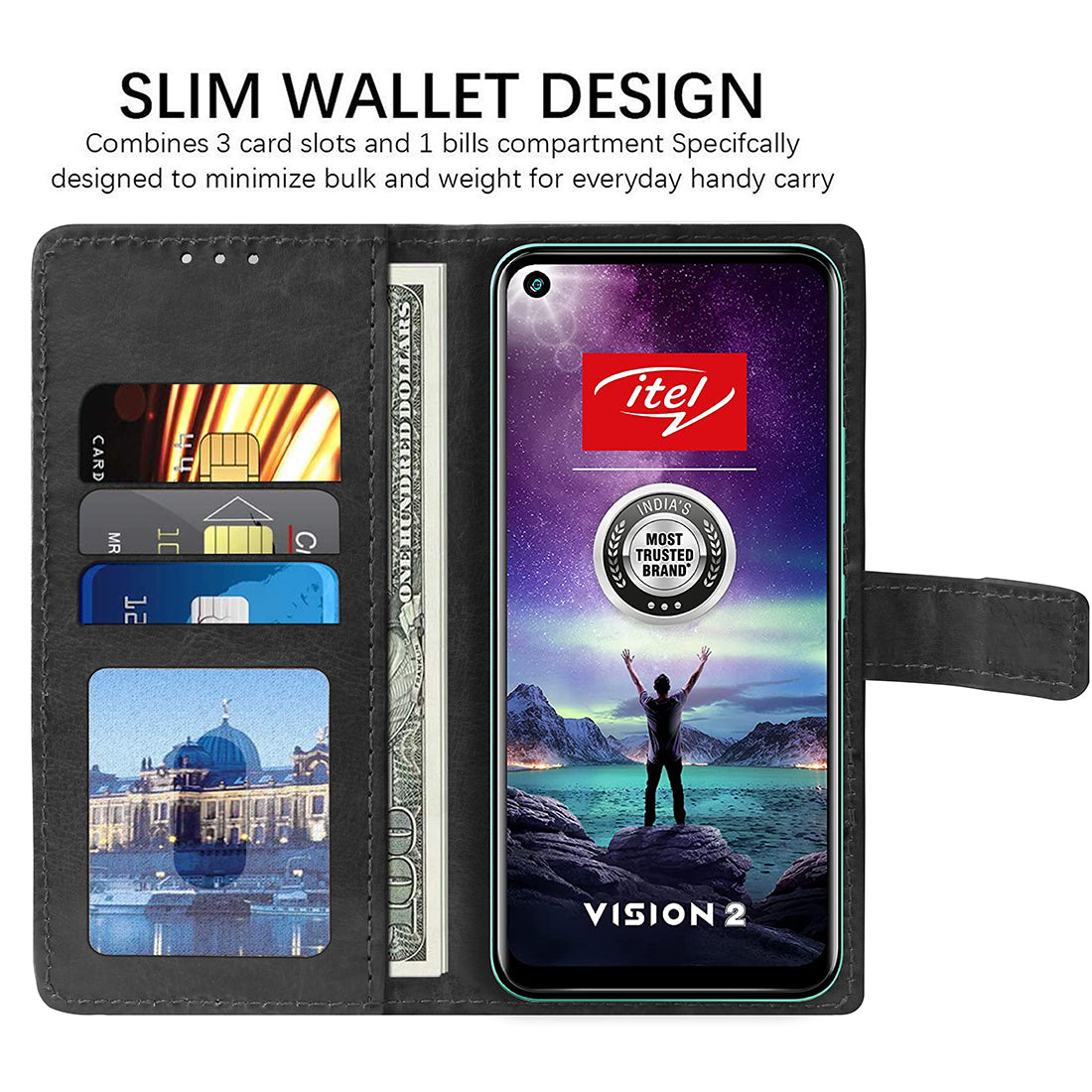 Premium Wallet Flip Cover for Itel Vision 2