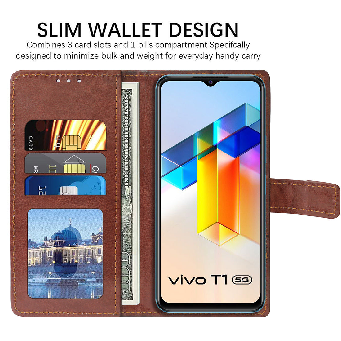 Premium Wallet Flip Cover for Vivo T1 5G