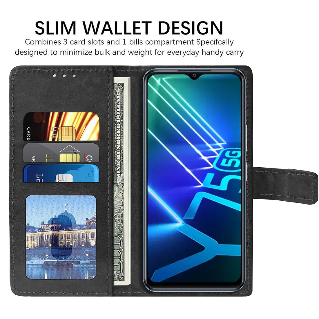 Premium Wallet Flip Cover for Vivo Y75 5G