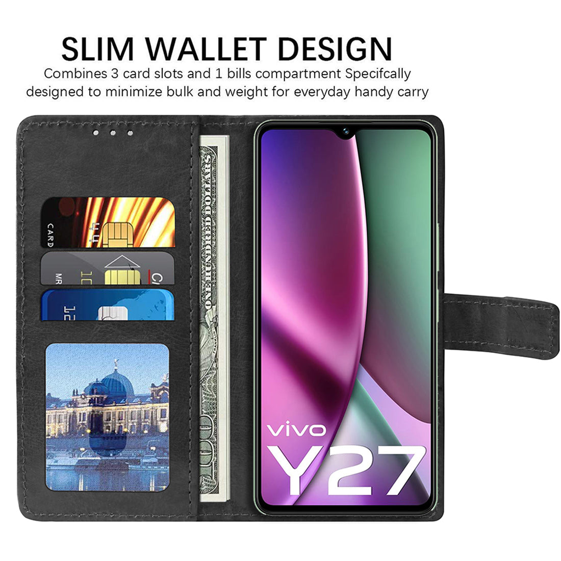Premium Wallet Flip Cover for Vivo Y27 4G