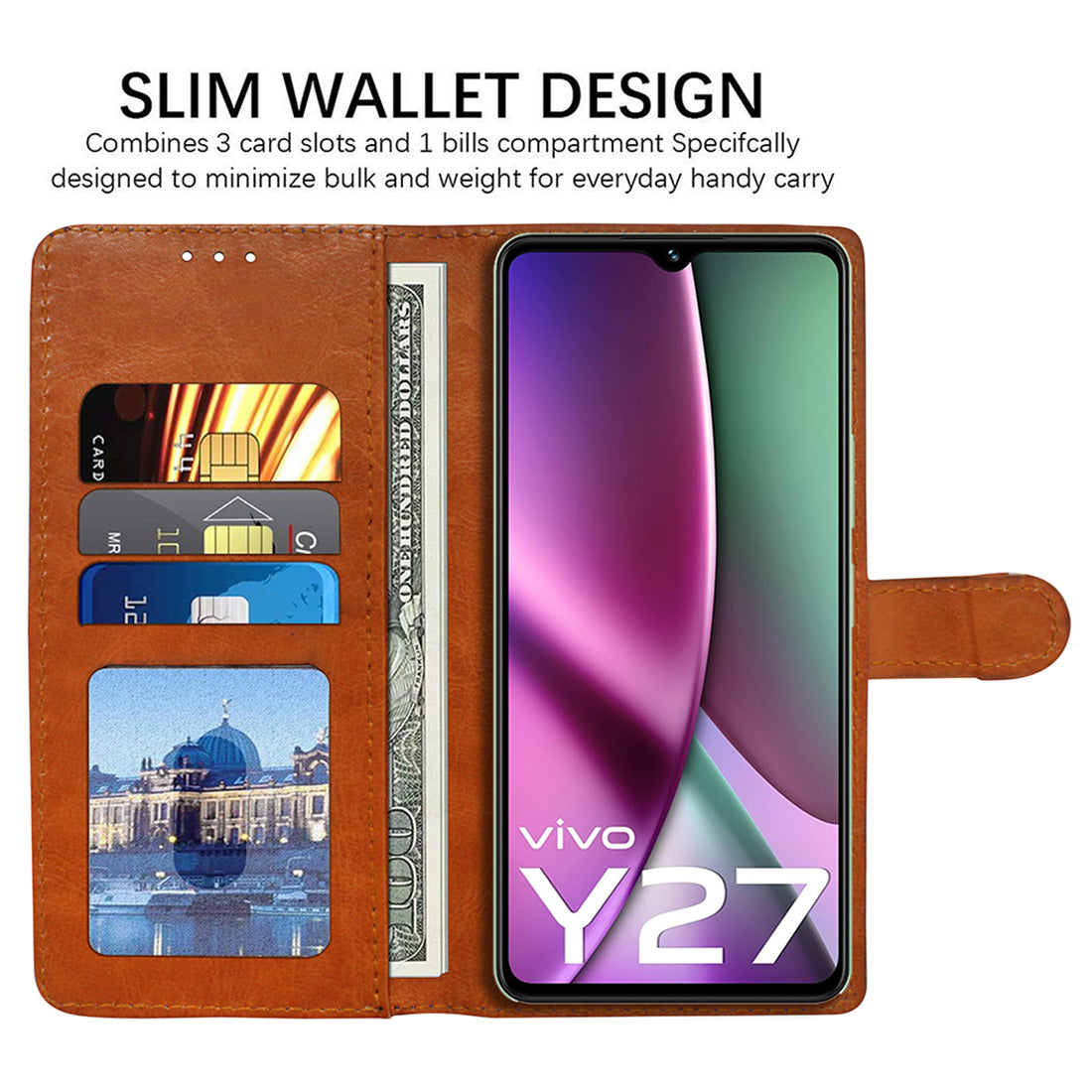 Premium Wallet Flip Cover for Vivo Y27 4G