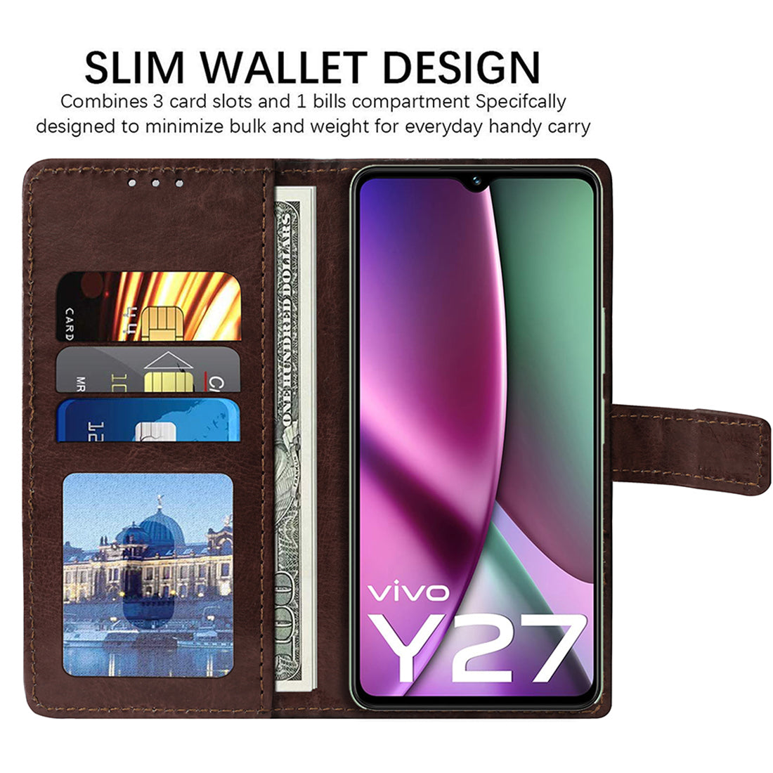 Premium Wallet Flip Cover for Vivo Y27 4G