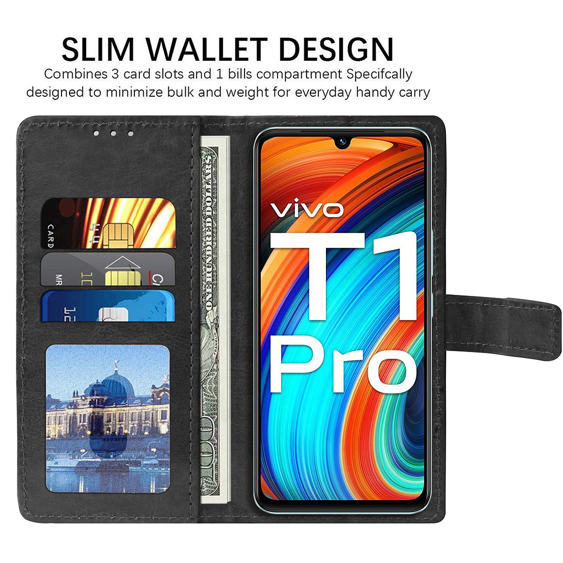 Premium Wallet Flip Cover for Vivo T1 Pro 5G