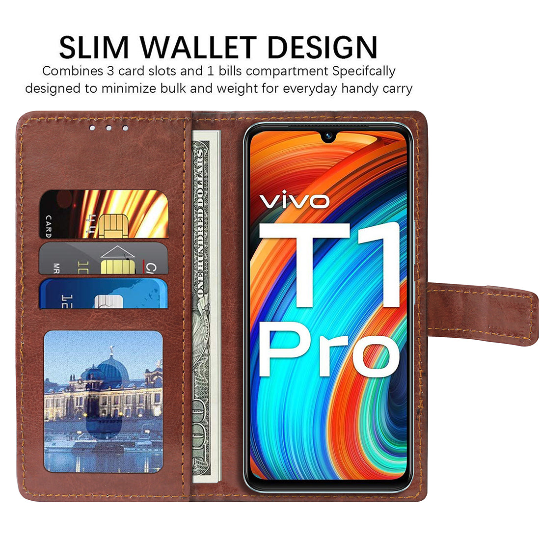 Premium Wallet Flip Cover for Vivo T1 Pro 5G