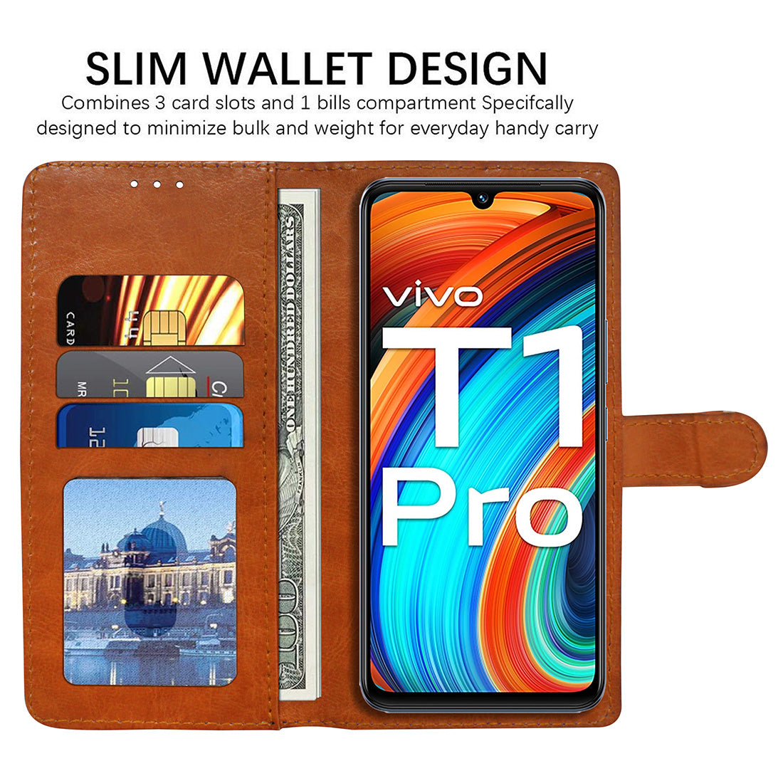 Premium Wallet Flip Cover for Vivo T1 Pro 5G
