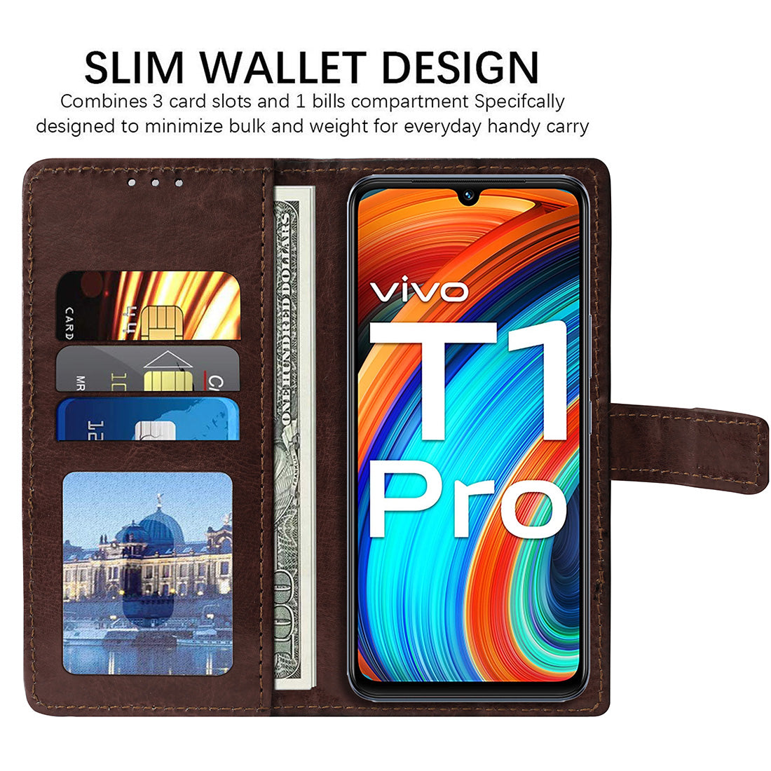 Premium Wallet Flip Cover for Vivo T1 Pro 5G