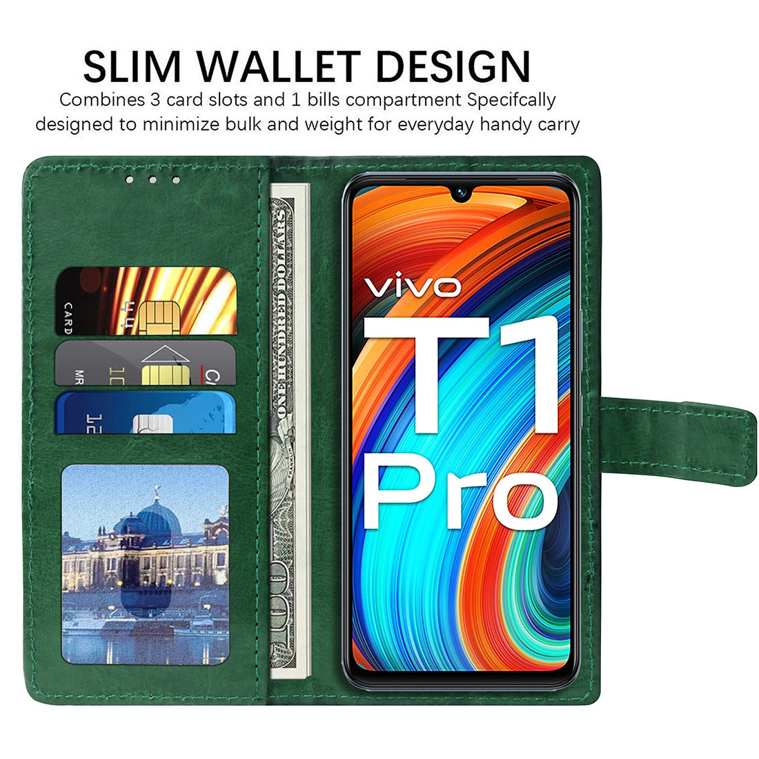 Premium Wallet Flip Cover for Vivo T1 Pro 5G