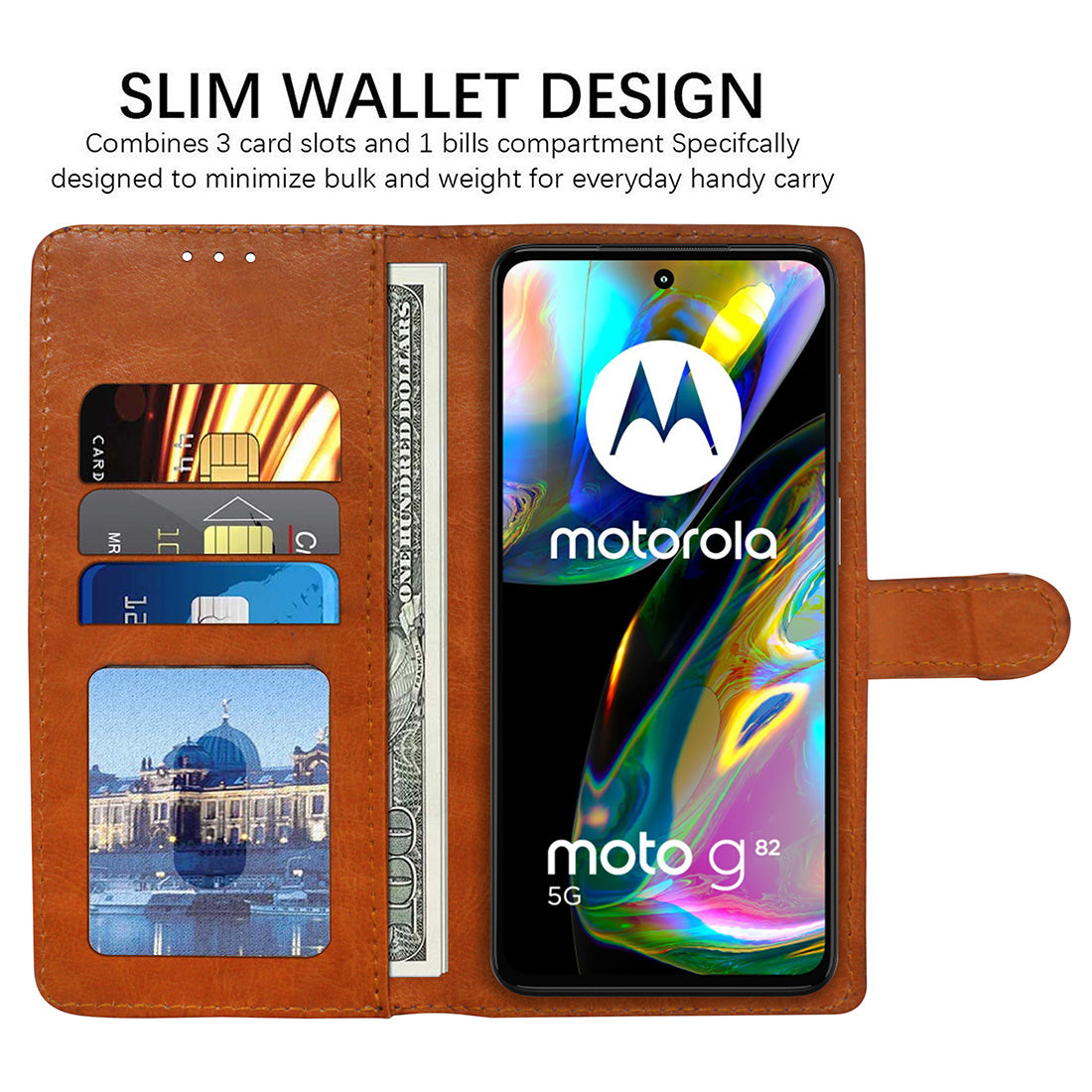 Premium Wallet Flip Cover for Motorola Moto G82 5G / G52 4G