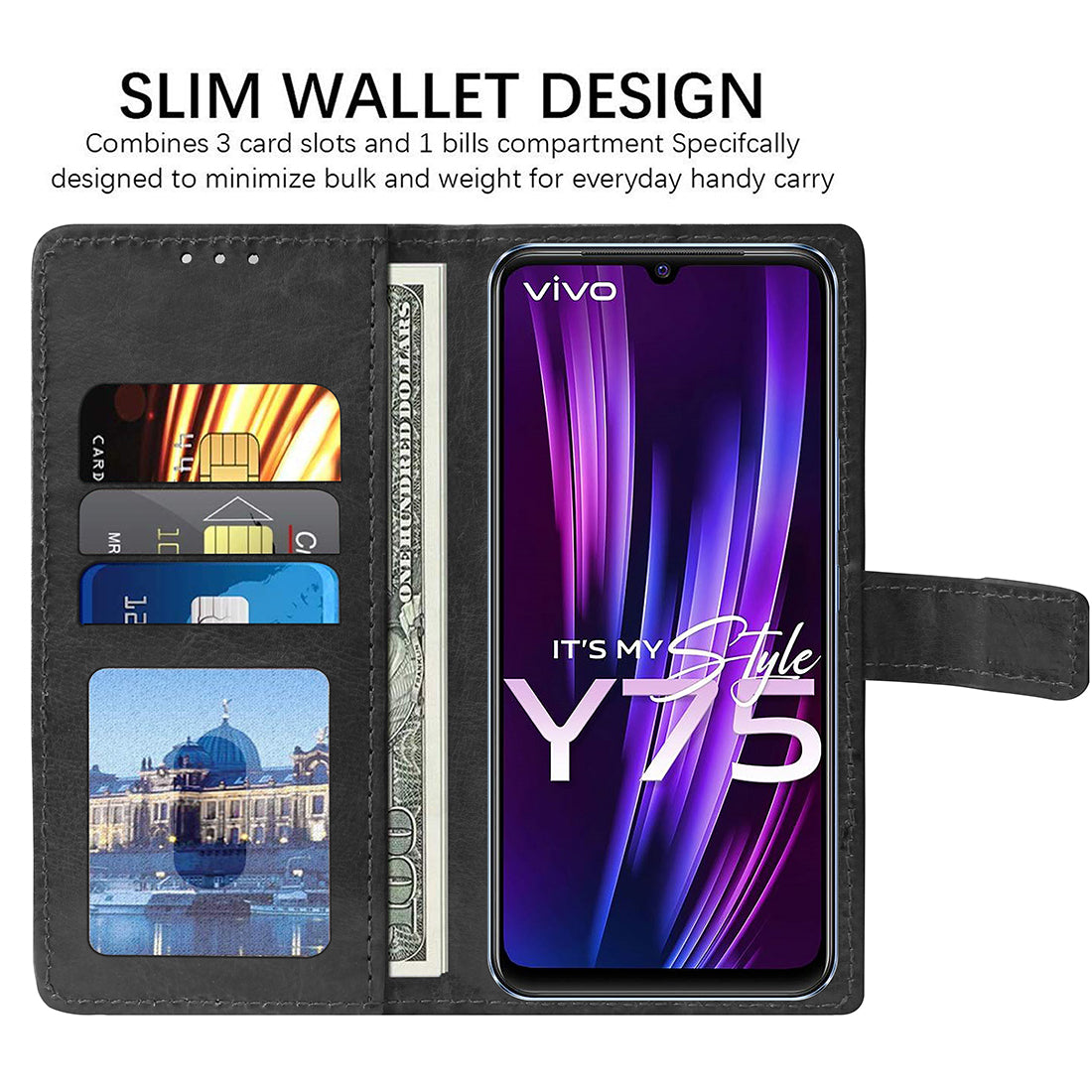 Premium Wallet Flip Cover for Vivo Y75 4G