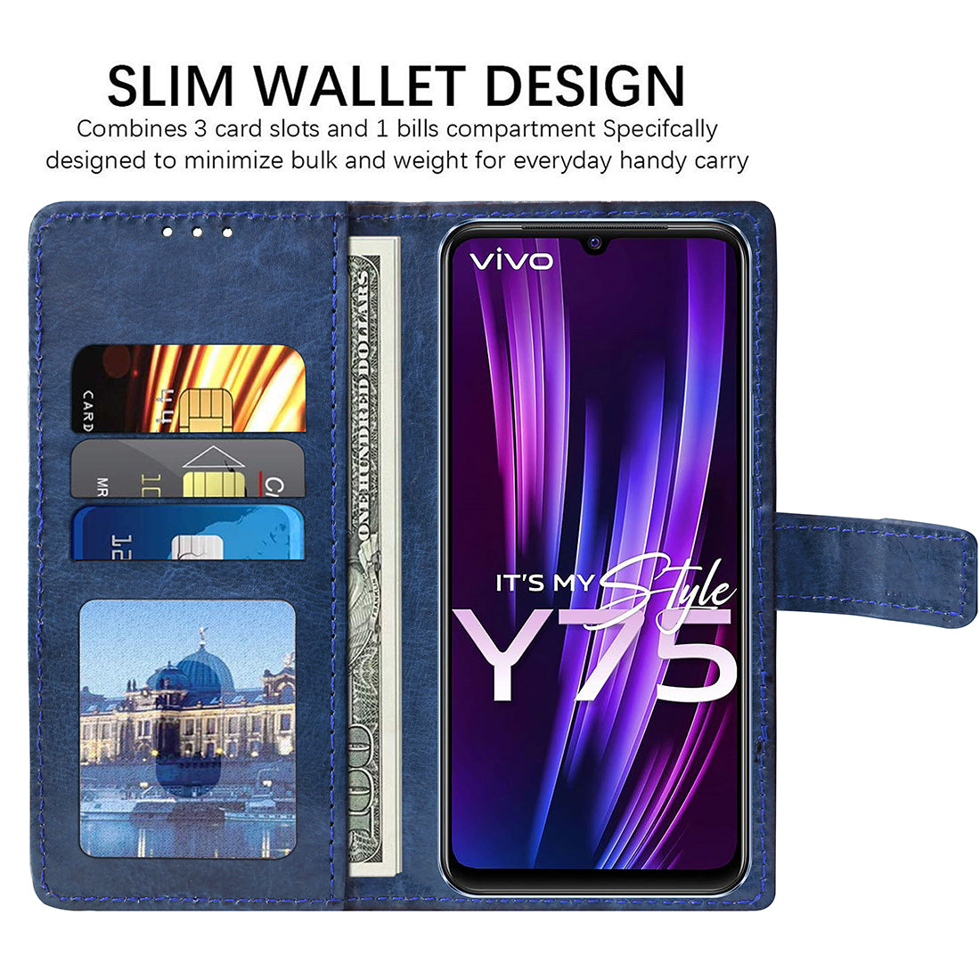 Premium Wallet Flip Cover for Vivo Y75 4G