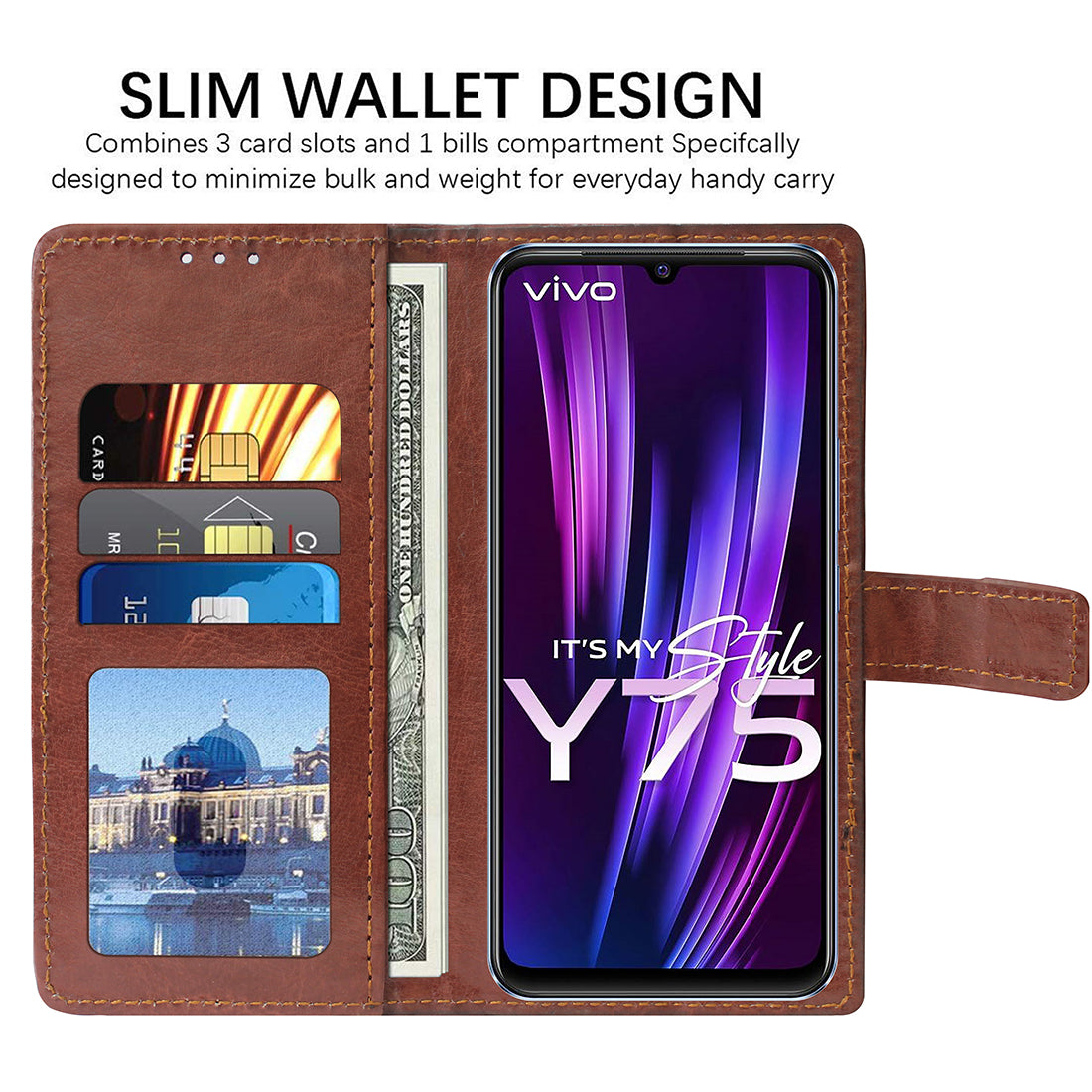 Premium Wallet Flip Cover for Vivo Y75 4G