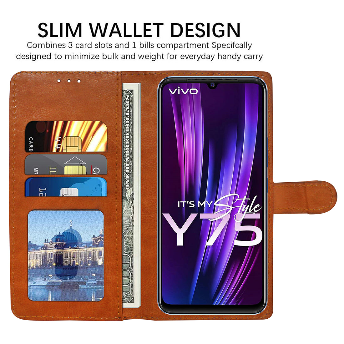 Premium Wallet Flip Cover for Vivo Y75 4G