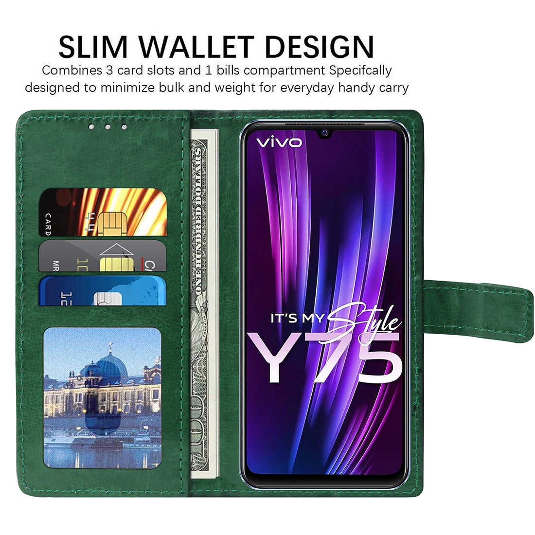 Premium Wallet Flip Cover for Vivo Y75 4G