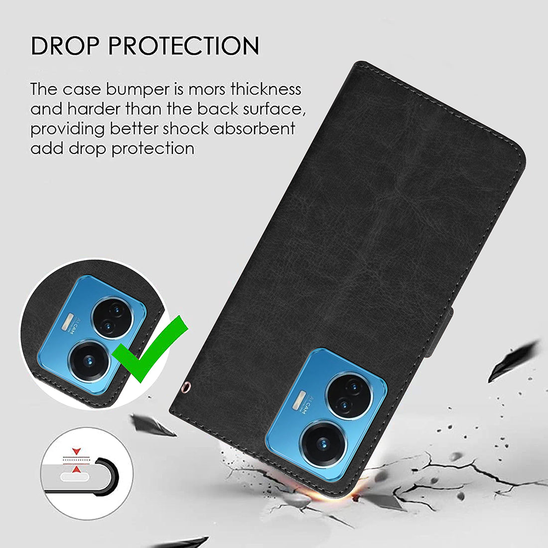 Premium Wallet Flip Cover for Vivo T1 44W 4G