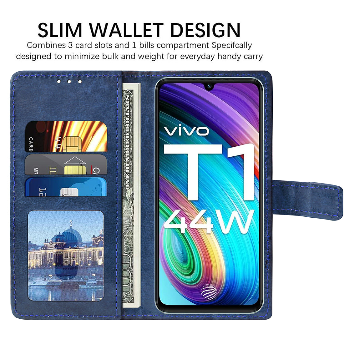 Premium Wallet Flip Cover for Vivo T1 44W 4G